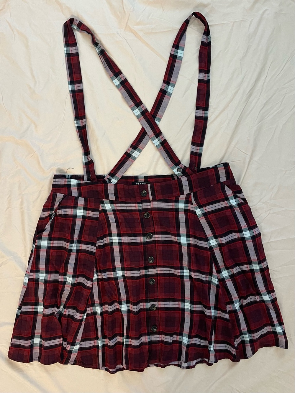 torrid Red Plaid Suspender Skirt - Picture 3 of 14